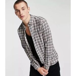 All Saints Mens Lexington Long-Sleeve Button Down Shirt Plaid L checked flannel